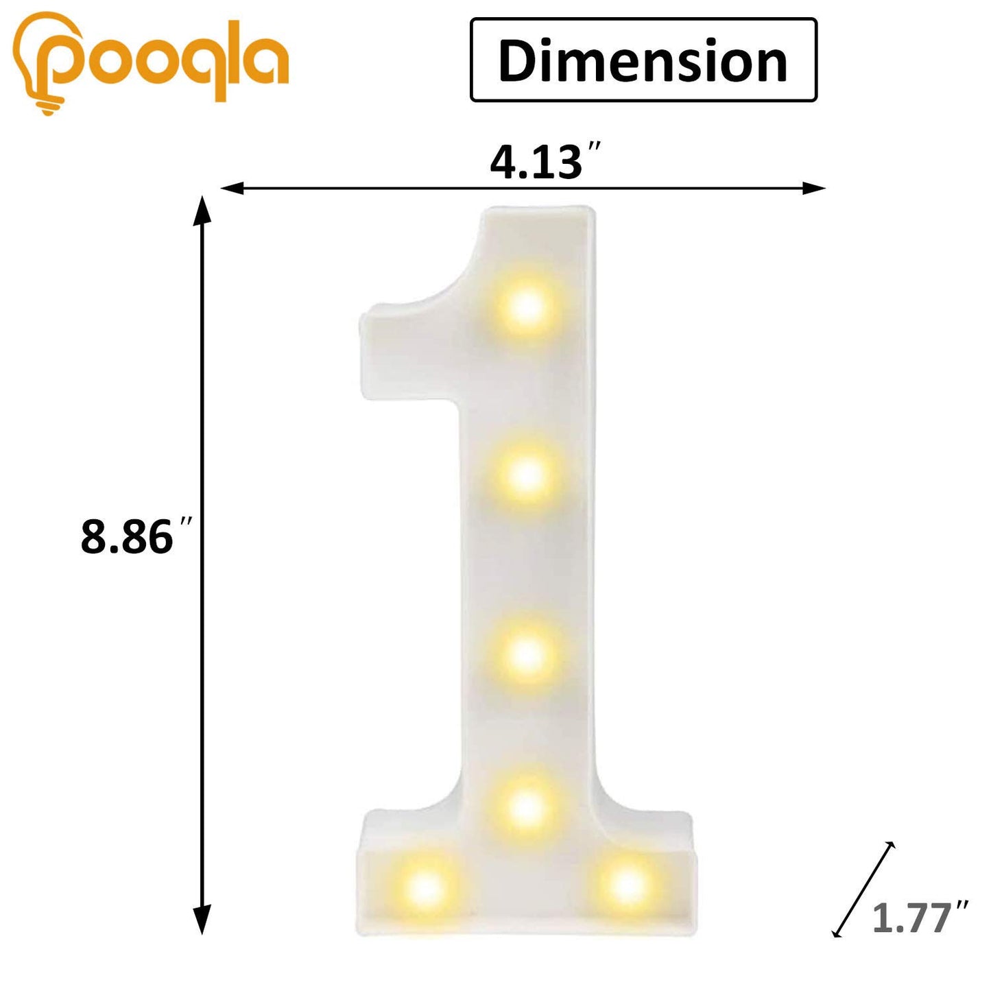 Pooqla LED Light Up Numbers, Warm White and Cool White Decorative Lighted Marquee Numbers, Light Up Numbers for 1st Birthday, Boys Girls, Party, Wedding, Bar, Night Light, Room Decor, Number 1