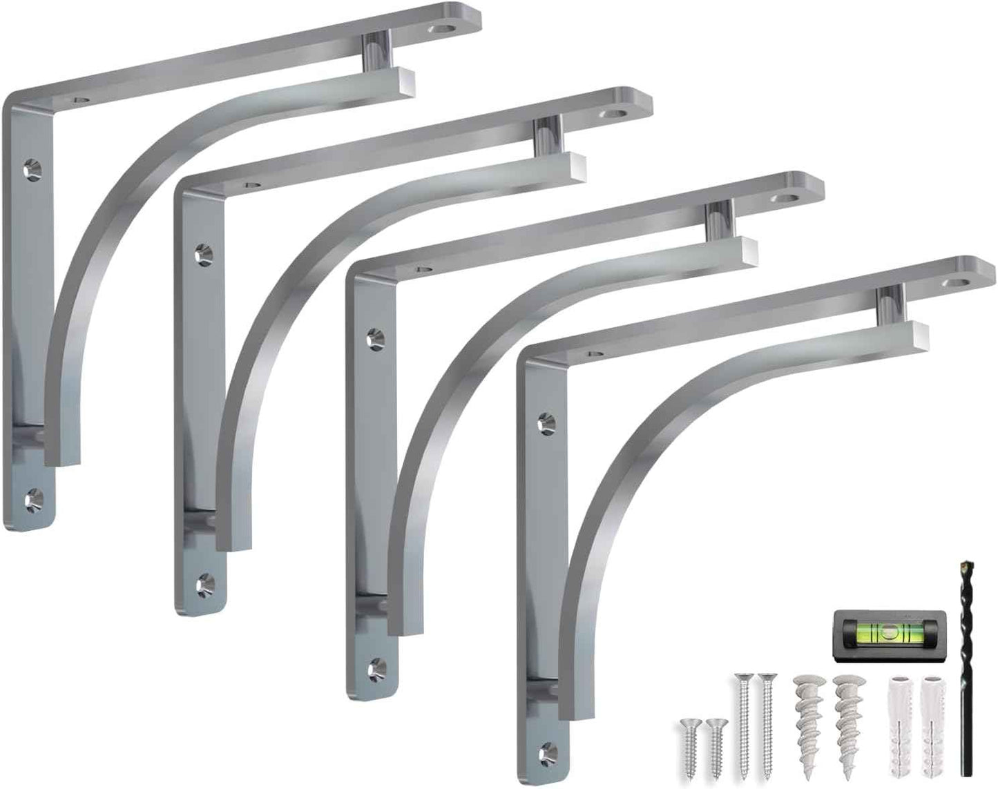 Heavy Duty 8-Inch Black Shelf Brackets - Wall Mounted L Bracket Set of 4 with Hardware