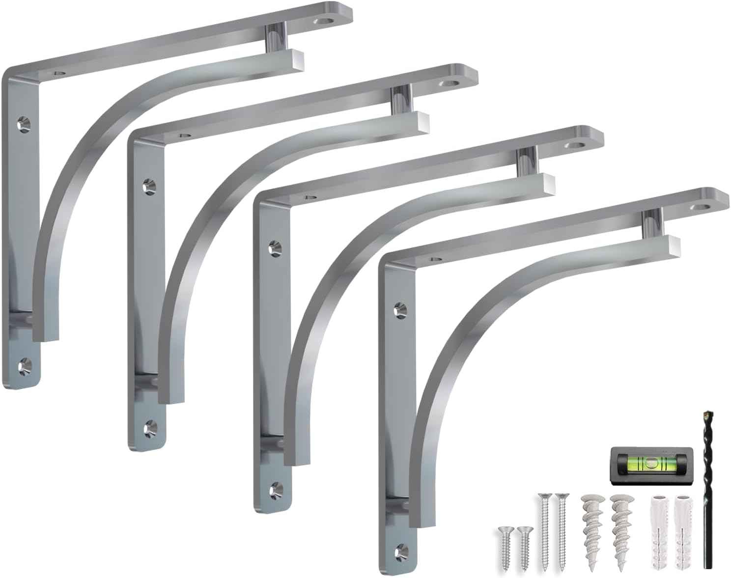 Heavy Duty 8-Inch Black Shelf Brackets - Wall Mounted L Bracket Set of 4 with Hardware