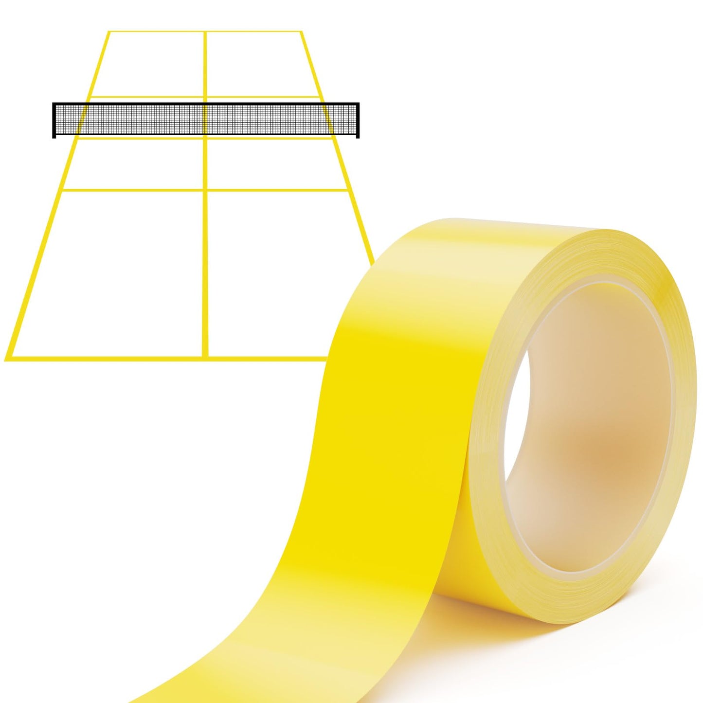 Pickleball Court Tape Outdoor Yellow Marking Line - 212 ft x 2 in Full Size Court Floor Sports Marking Tape for Pickle Ball, Tennis, Badminton, Car Park, Backyard, Water-Resistant & Tear Resistant
