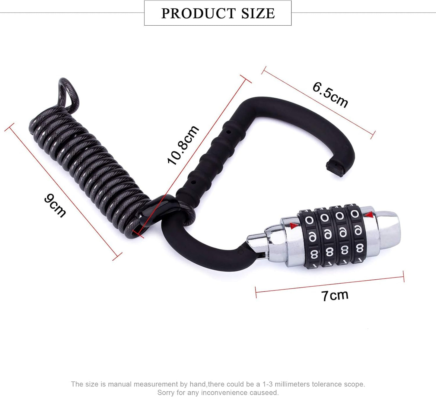 MEETLOCKS Motorcycle Helmet Cable Lock - 4-Digit Combination, Resettable Anti-Theft Design