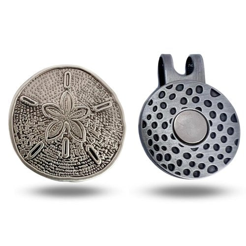 Full Metal Markers Sand Dollar Magnetic Metal Golf Ball Marker with Hat Clip for Men and Women - Unique Marker for Putting Green - Golf Accessories - 1 Ball Marker + 1 Hat Clip