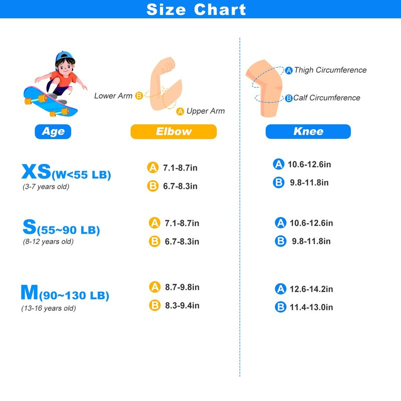 Inkidio Knee Pads for Kids Protective Gear Set with Knee Pads Elbow Pads and Wrist Guards Ideal for Girls Boys Skating Skateboard Scooter Bike (X-Small, Blue)