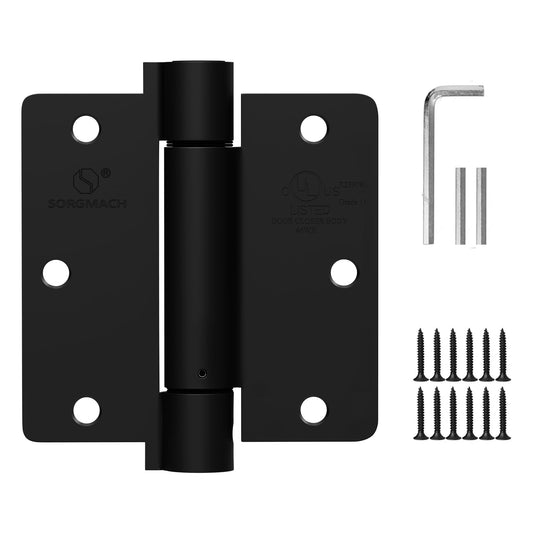 Self Closing Hinge 3.5 Inch Matte Black Auto Close Door Hinges Adjustable 3 1/2 Inch Spring Hinges Door Closer Hinge 1/4" Radius Corner for Commercial Grade Auto Self-Closing UL Listed, 2 Pack