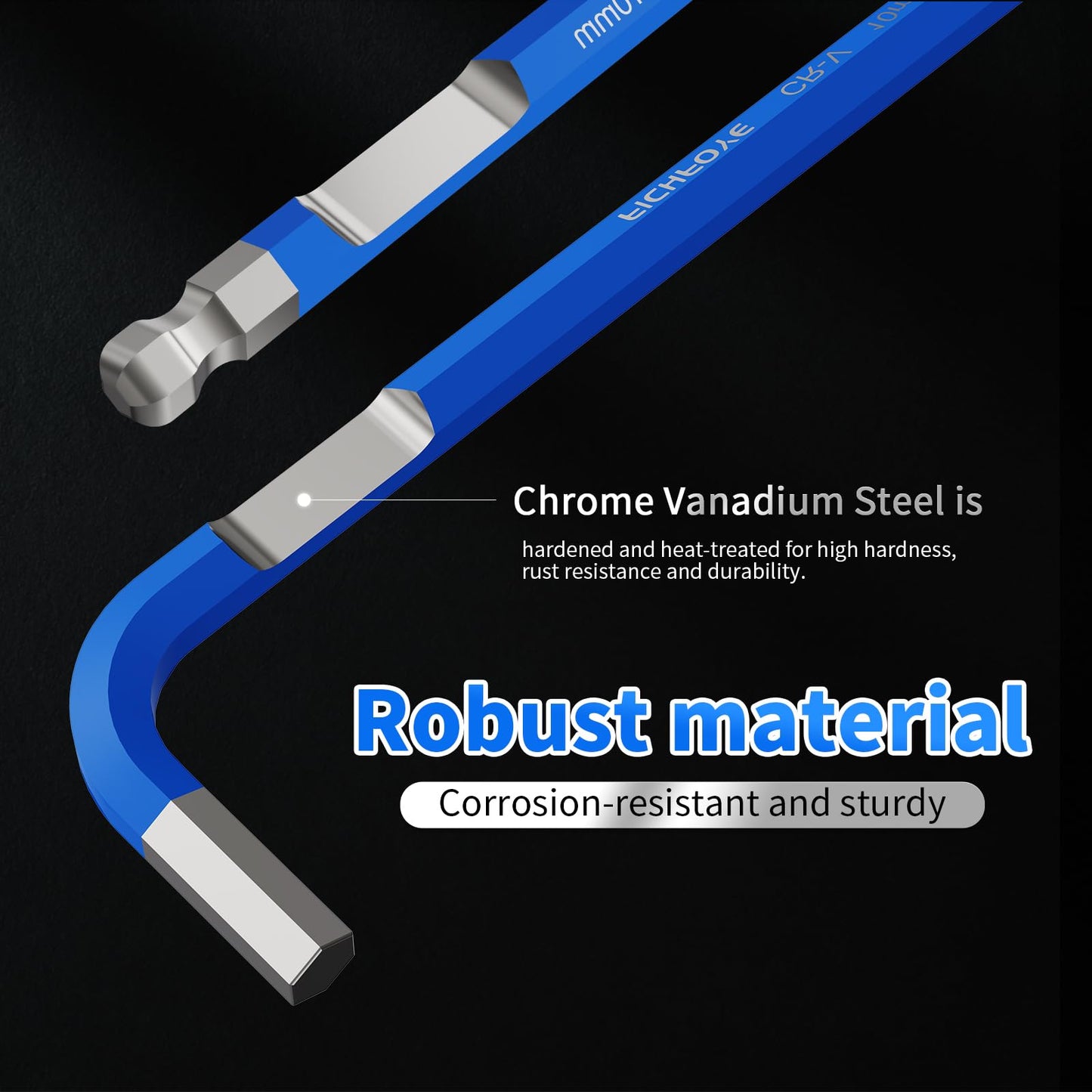 FICHFOYE 9PCS Metric Allen Key Set, Color Coded Hex Key, 1.5-10MM Anti-Slip Long Ball End Hex Wrench Set Ideal for Dismantling Machinery, Equipment, Vehicle, and Bicycle Maintenance