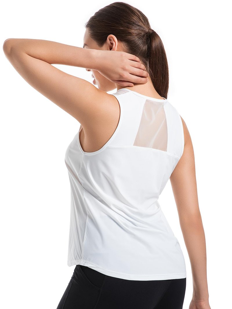 Velupalone Women's Sports Tank Top Sleeveless Workout Yoga Fitness Gym Summer Top Quick-Drying Shirt Lightweight Running (US, Alpha, Large, Regular, Regular, White)