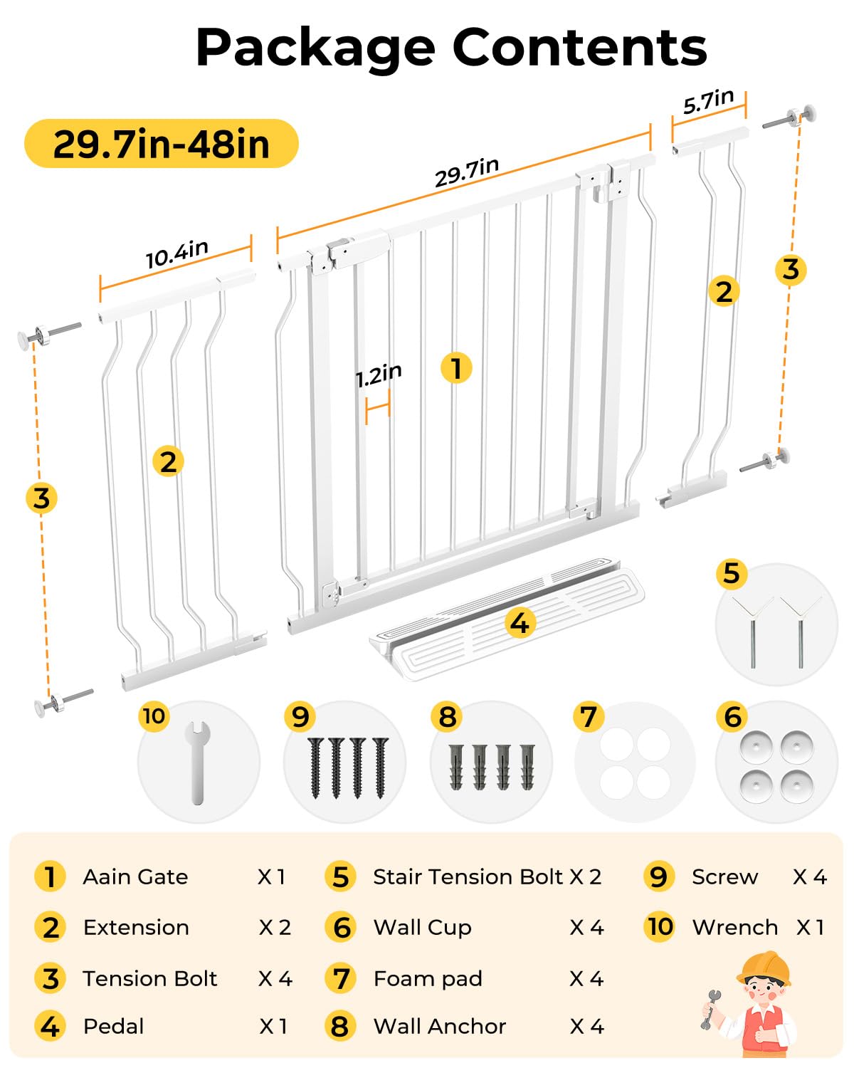 30"-48" Extra Wide Baby Gate with Adjustable Cat Door (5 Height Settings), 30.5" Tall, No-Drill Pressure Mount, Includes 2 Extensions, Pet & Toddler Safety Gate for Kitchens, Stairs, and Doorways