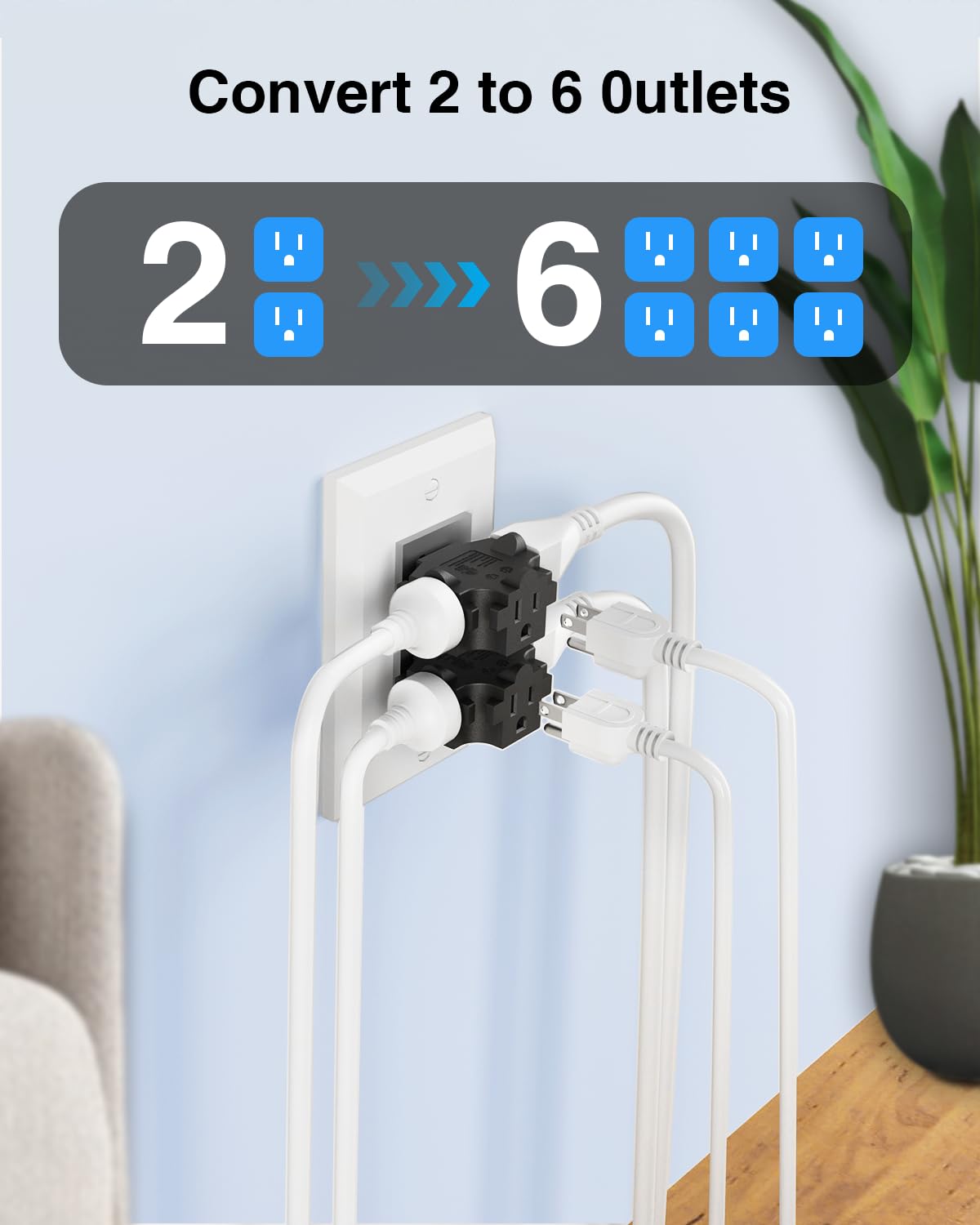 K KASONIC - 3-Outlet Grounding Adapter, Multiple Plug Outlet Extender, Power Splitter, [ETL Listed] Heavy-Duty Grounded Power Tap - 4 Pack, Black