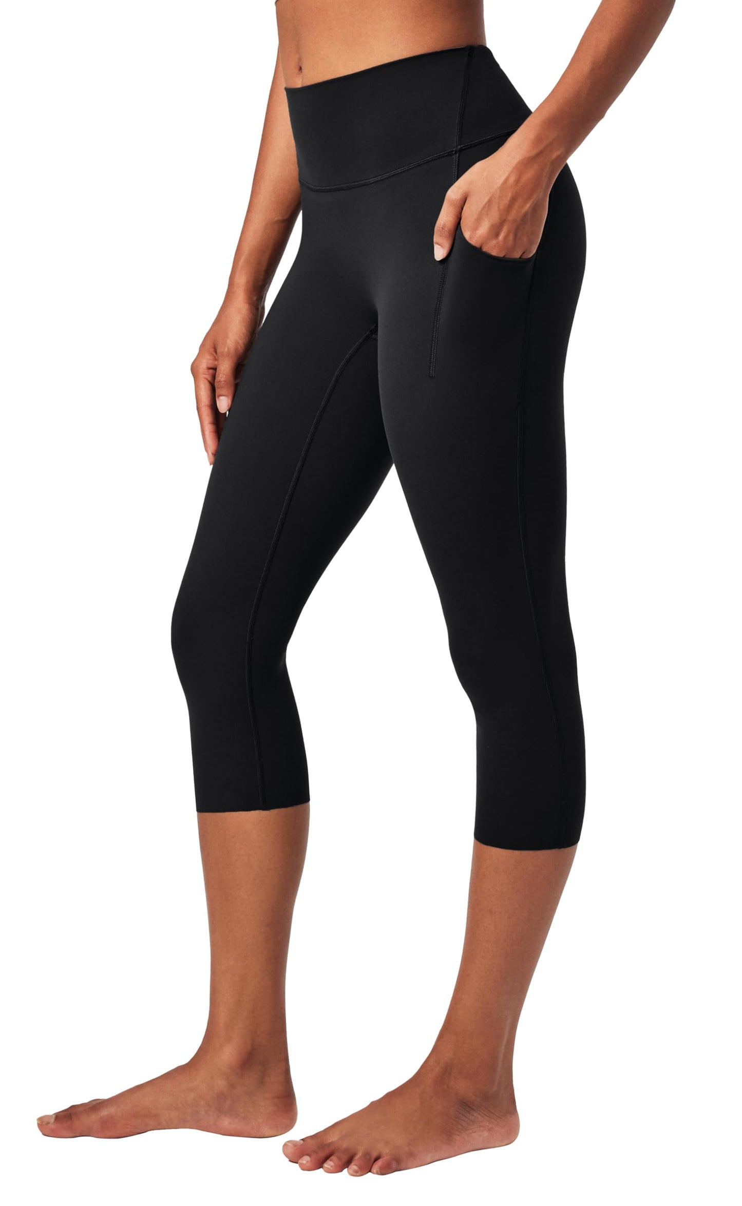 Heathyoga Buttery Soft Capri Leggings with Pockets for Women Tummy Control Capri Pants High Waisted Yoga Pants Women Black