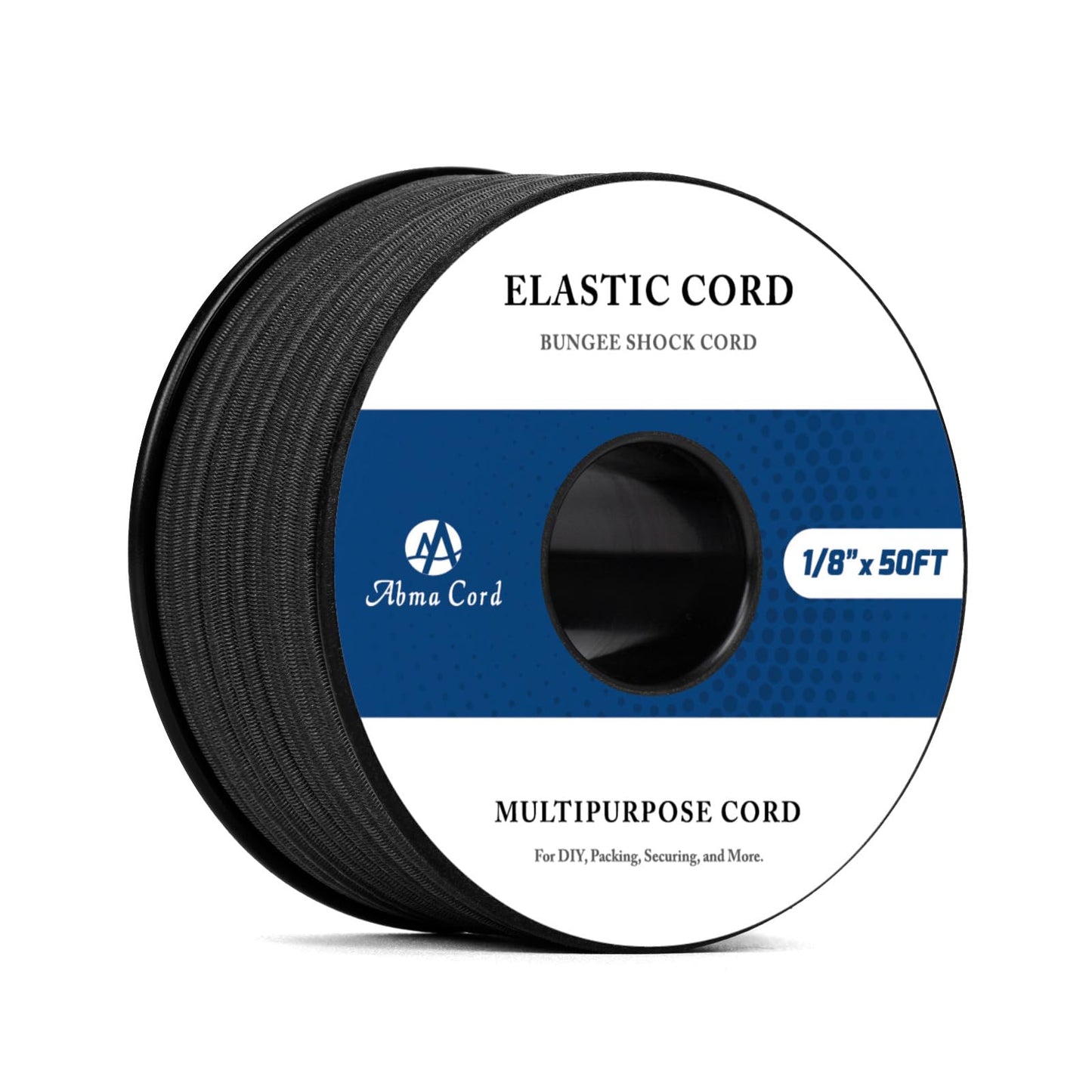 Abma Cord Bungee Cord 1/8in x 50ft Elastic Shock Cord 100% Stretch Elastic Bungee Rope for Tarpaulin, Trailer, Backpack, Tent Pole, Kayak - Black