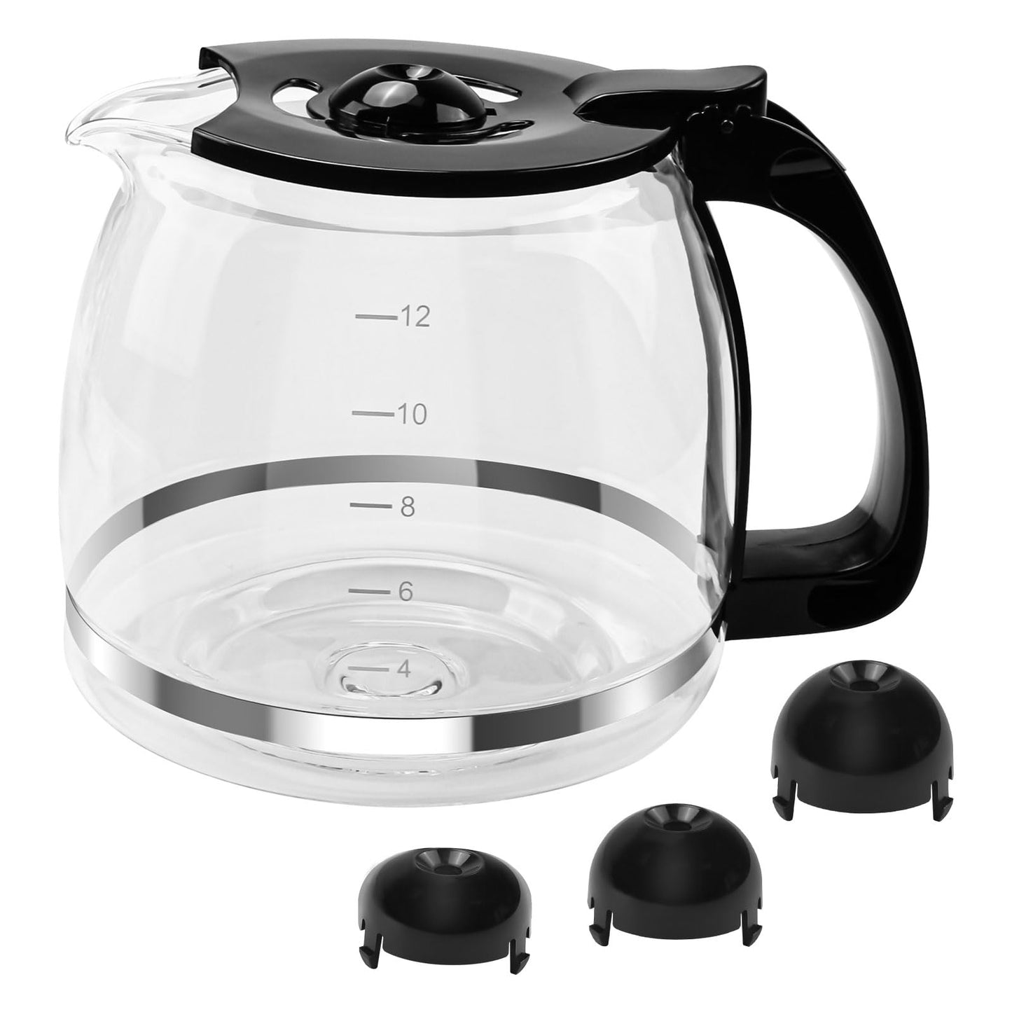 12 Cup Coffee Machine Glass Carafe Replacement for Mr. Coffee - With Heads Three Different Heights, Universal Carafe Coffee Maker Pot Accessory Easy Pour Spout and Comfortable Grip Handle,Black