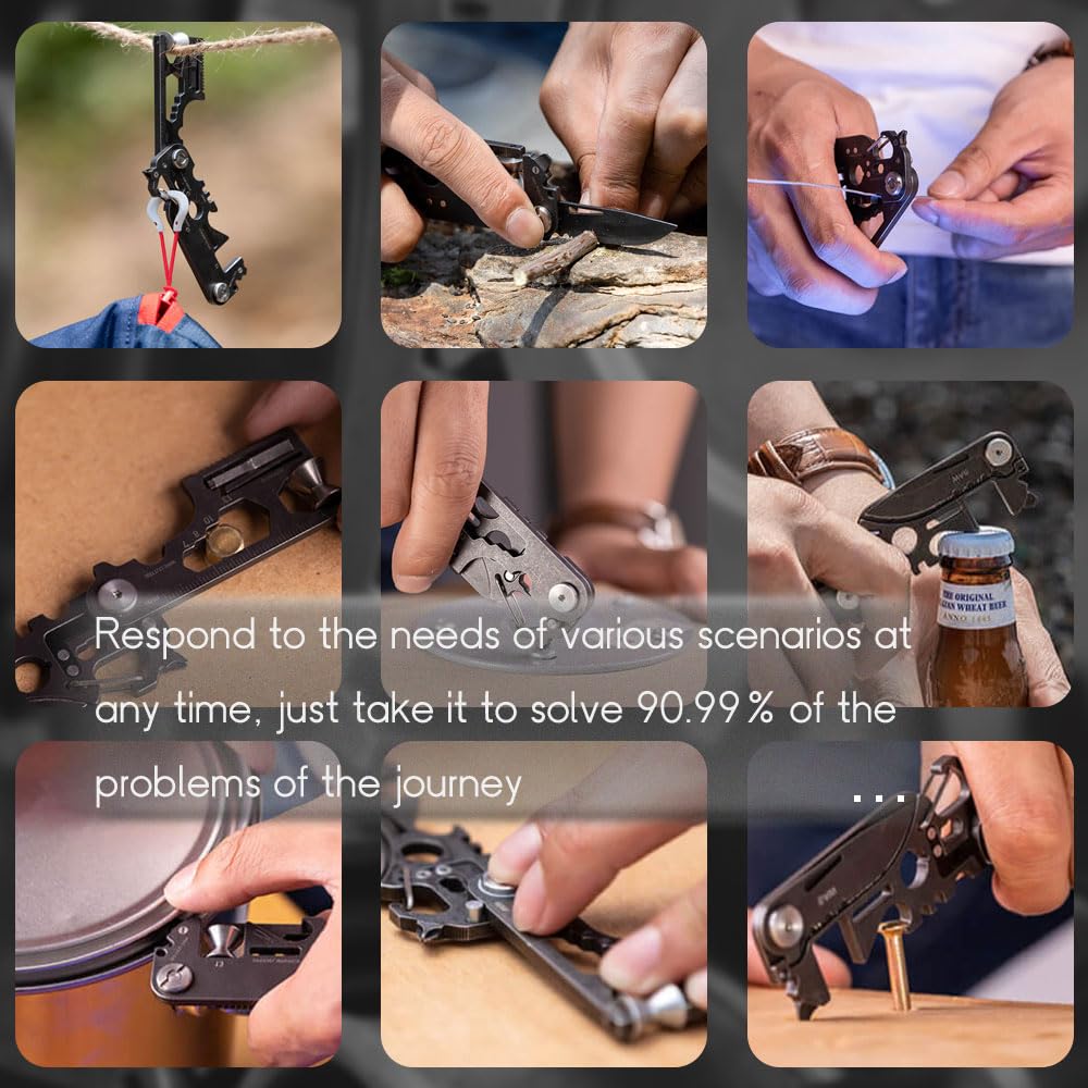 GOGOLIN 28 in 1 EDC Multi-function Tool, Keychain portable Metal Pocket Tool for men, Wrench for Screw, Ruler, Pulley, Spoke Tool,bottle opener, thread cutter, Self-locking Pocket Knife Multitool