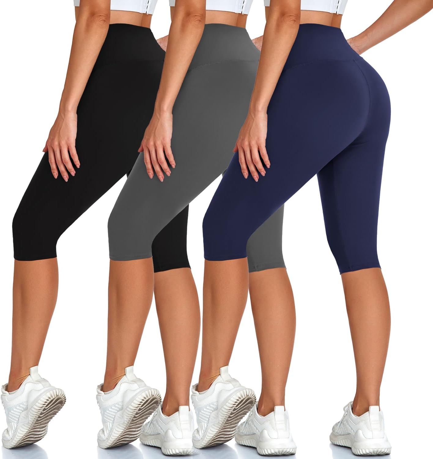 Skiennix High Waisted Capri Pants - Knee Length Yoga Shorts & Biker Leggings for Women