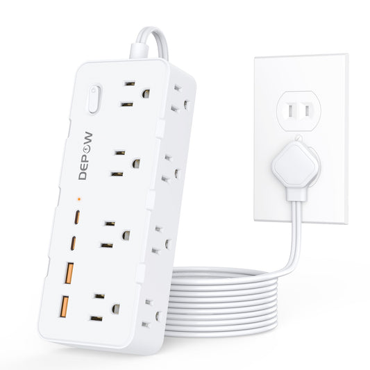 DEPOW 2 Prong Power Strip, 2 to 3 Prong Outlet Adapter with 8 AC & 4 USB Ports (2 USB C), 5FT Extension Cord, 1700J Two Prong Surge Protector, Wall Mountable, Ideal for Old House Non-Grounded Outlets