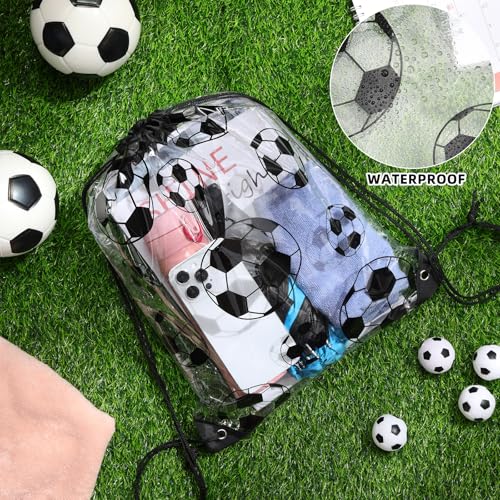 Soccer Style Clear Drawstring Bags Pack – Waterproof Plastic Sports Gift Bags for Soccer Events & Gym