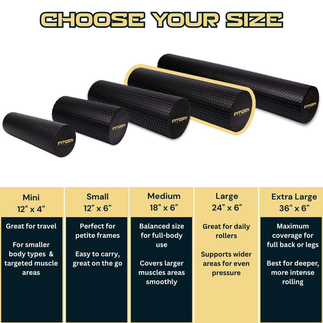 24 × 6 in Foam Roller for Back & Legs – Fitizen Large Deep Tissue Muscle Recovery Roller – for the Active Citizen, Firm EVA Foam for Physical Therapy, Yoga & Pilates by FitNation
