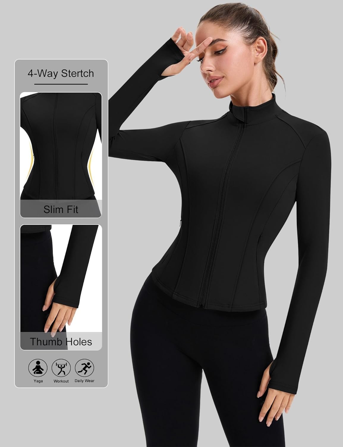 ZHENWEI Women's Workout Jacket - Full Zip Cropped Athletic Top with Pockets | Lightweight Slim Fit