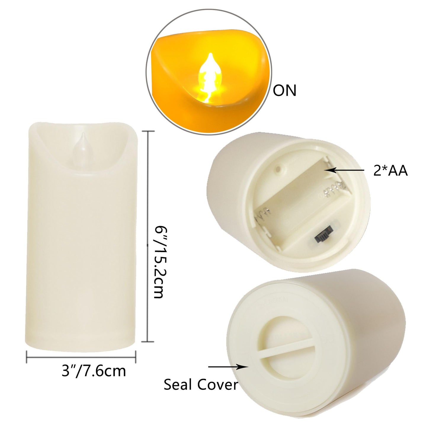 Waterproof Outdoor Battery Operated Flameless Candles with Auto Timer Flickering Plastic Resin Electric LED Pillar Lights for Lantern Patio Garden Wedding Party Decorations 3x6 Inches Ivory 2 Pack