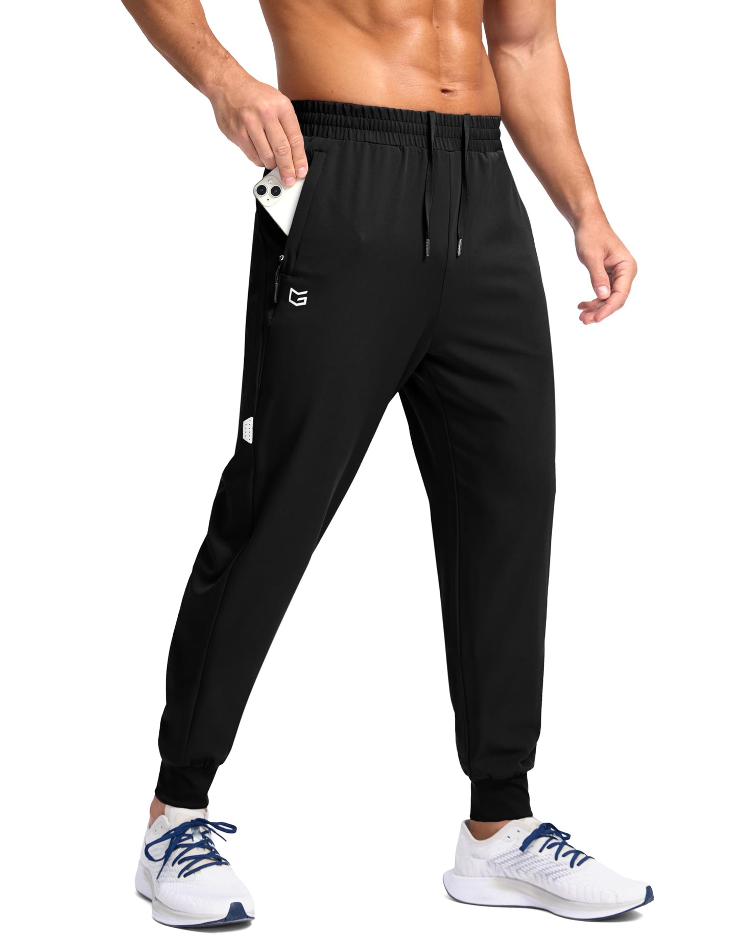 G Gradual Men's Joggers with Zipper Pockets Lightweight Athletic Workout Pants Quick Dry Sweatpants for Men Running Hiking(Black,XL)