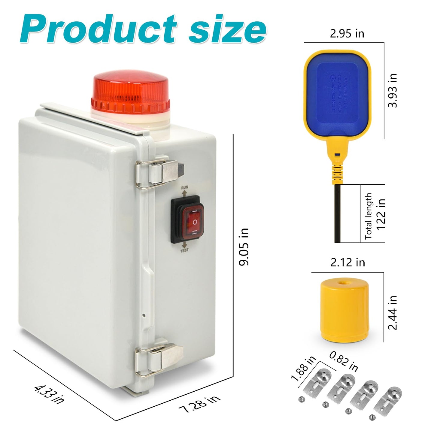 Septic Pump Alarm, Zuomeng High Water Alarm for Sump Pump Features a Bright Flashing Light and 110 db Alarm, Can Be Externally Connected to The Submersible Pump, with IP67 Casing