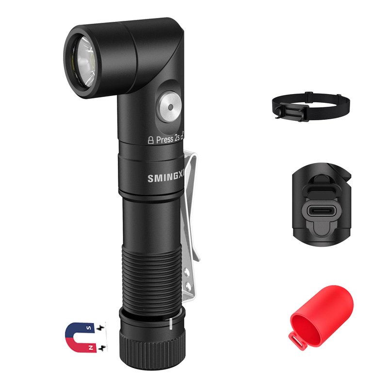 SMINGXI T5 1400 Lumens Rechargeable LED Flashlight, 90 Degree Adjustable Head, EDC Tactical Flashlight,Magnetic AA Pocket Work Light with Red Diffuser & Clip for Camping, Hiking, Emergency