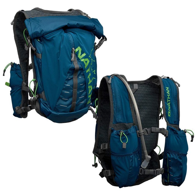 Nathan TrailMix Running Vest/Hydration Pack. 12L (12 Liters) for Men and Women | 2L Bladder Included (2 liters). Zipper, Pocket (Charchoal/Sailor Blue, Unisex - One Size Fits Most)