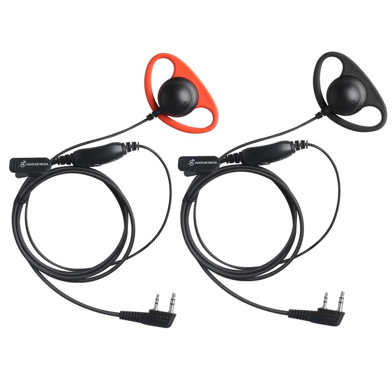 2-Pakc Walkie Talkie Earpiece Surveillance Kit Compatible with Baofeng Kenwood Retevis Pxton BTECH Walkie Talkie Radio with PTT Mic Headset Accessories Black & Orange (D-Shaped)