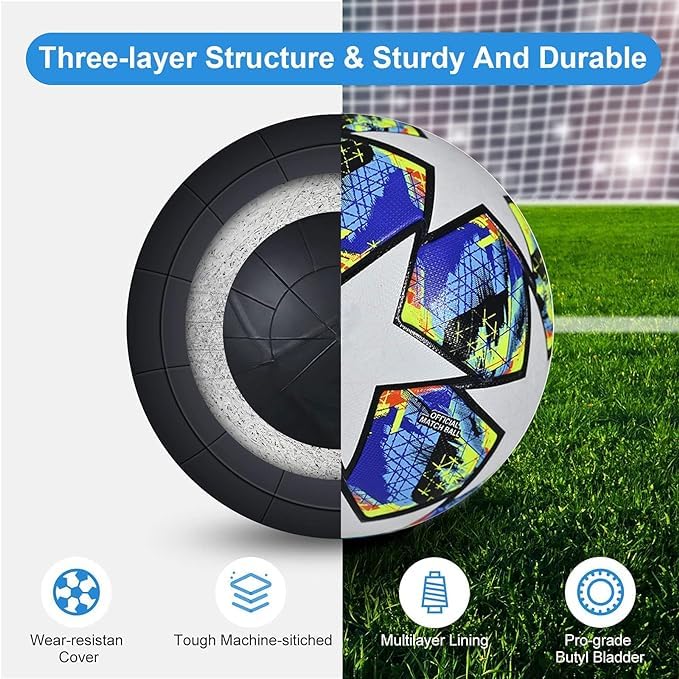 Soccer Ball for Kids and Adults - Durable Full Grain PU Leather Size 5, Ideal for Practice & Play
