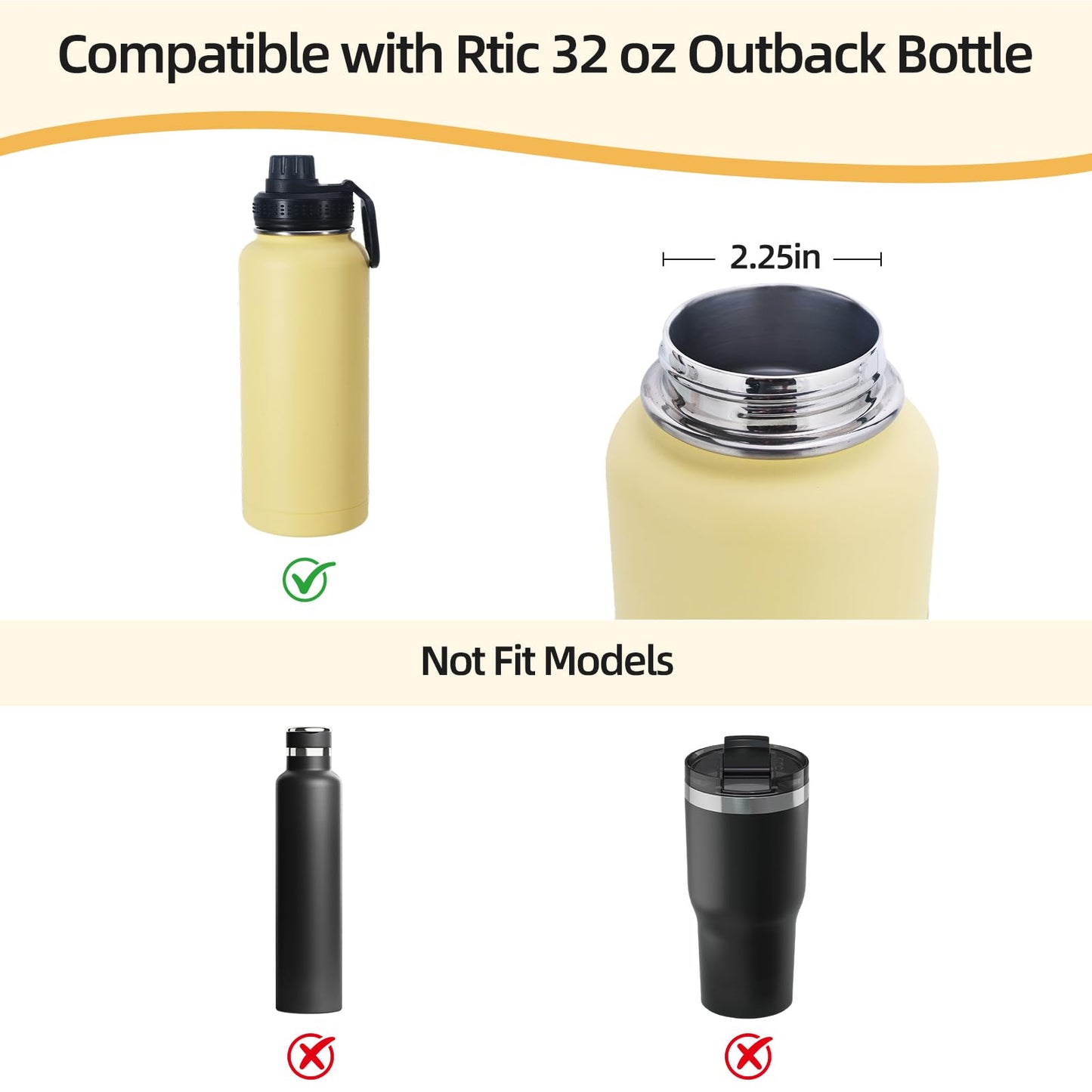 MEIJIAYOU Replacement Lid Compatible with Rtic Outback Bottle 32oz Only(Other Size Not Fit), Water Bottle Lid Fit for Rtic Outback 32 oz Spout Lid, 2PCS