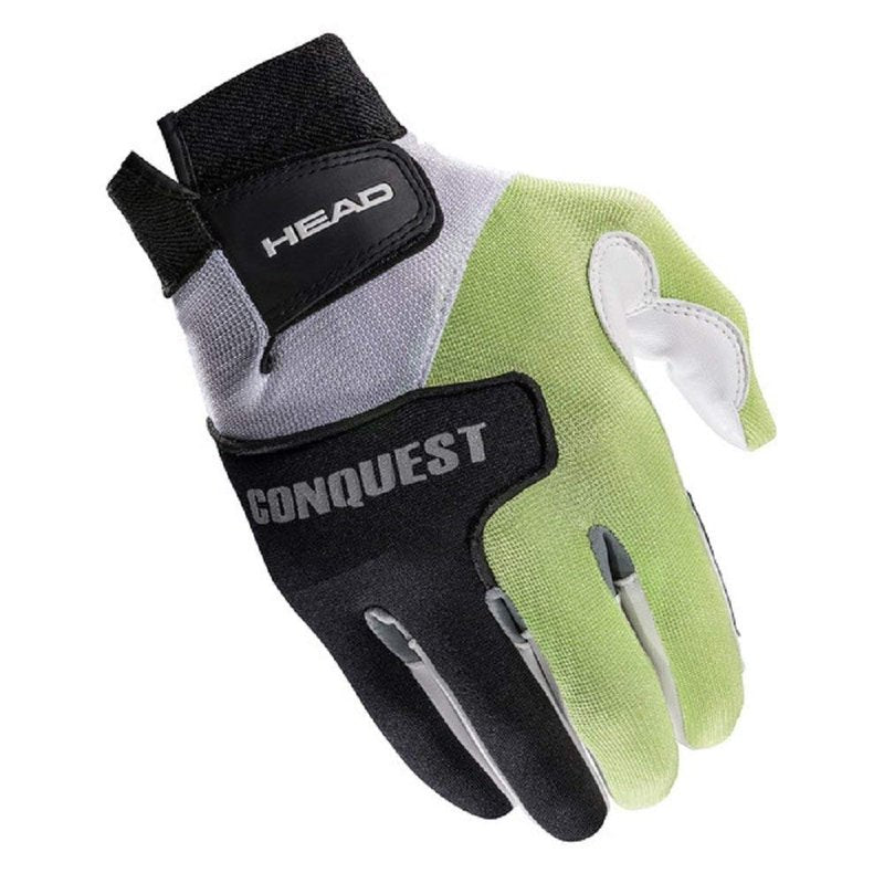 HEAD Leather Racquetball Glove - Conquest Extra Grip Breathable Glove for Right & Left Hand - Black/Lime/White, Right - Large