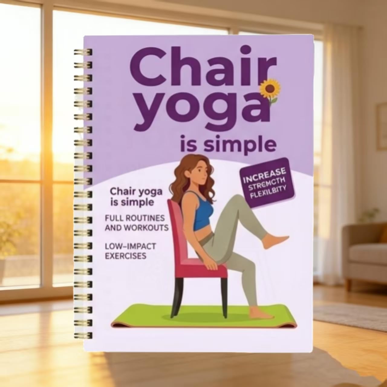 Skiennix 30-Day Chair Yoga Guide Book - 60 Workouts for Weight Loss & Flexibility | Spiral Bound, 5.5x8.3 Inch, Deep Purple