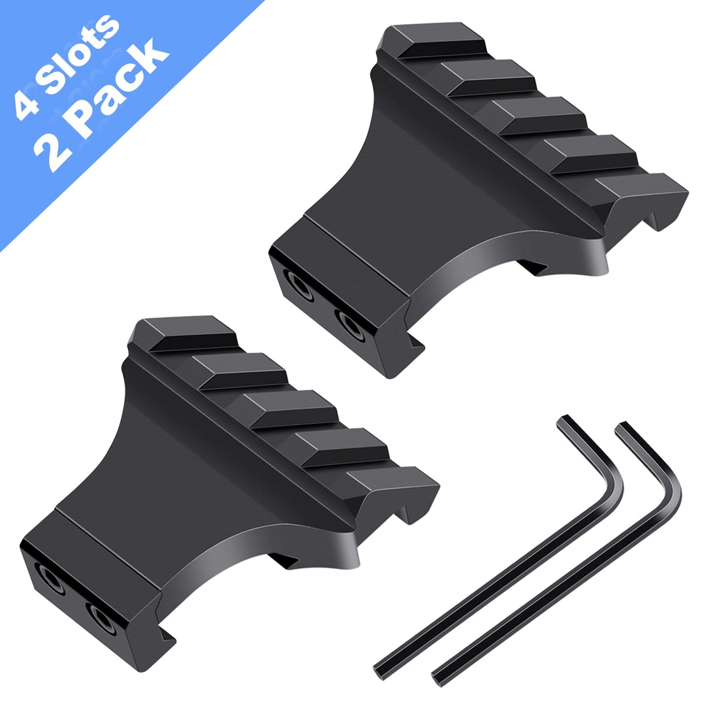 LONSEL 45° Picatinny Offset Rail Mount, 3 4 5 Slots 45 Degree Offset Picatinny Rail Mounts Aluminum Low Profile Adapter for Flashlight Laser Sight Optics (4 Slot - 2 Pack)