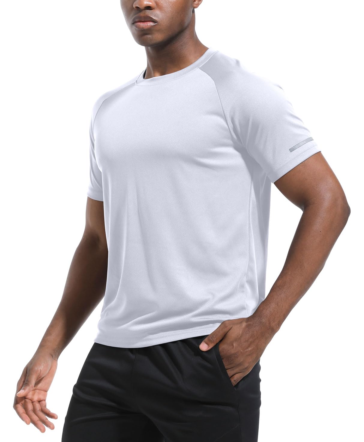 5 Pack High Performance Shirts for Men, Dry Fit Moisture Wicking Workout T-Shirts, Athletic Running Gym Short Sleeve Tee Shirts for Men White-5P05-2XL