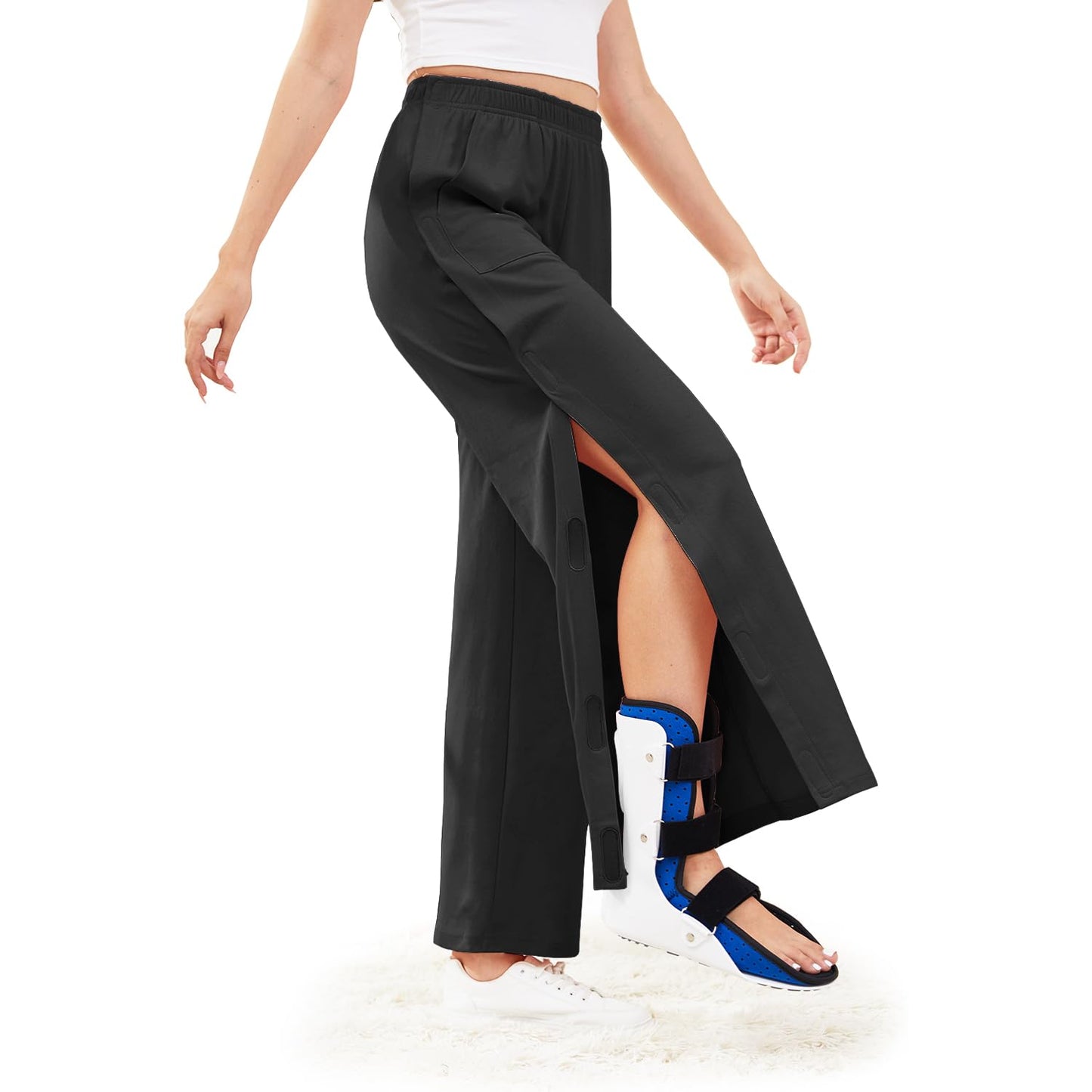 Tear Away Pants for Women Side Slit Snap Sweatpants Loose Fit Post Surgery Casual Adaptive Clothing with Pockets Black M