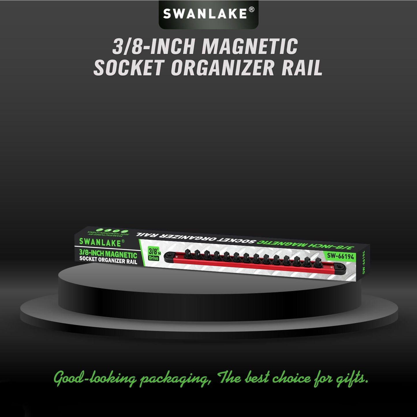 3/8-Inch Magnetic Socket Organizer Rail, Aluminum Alloy Socket Rail, Heavy Duty Sockets Holder with 14 Clips, 360° Swivel Clip Tool Tray, Sockets Organizer for Tool Box Drawer (Red)