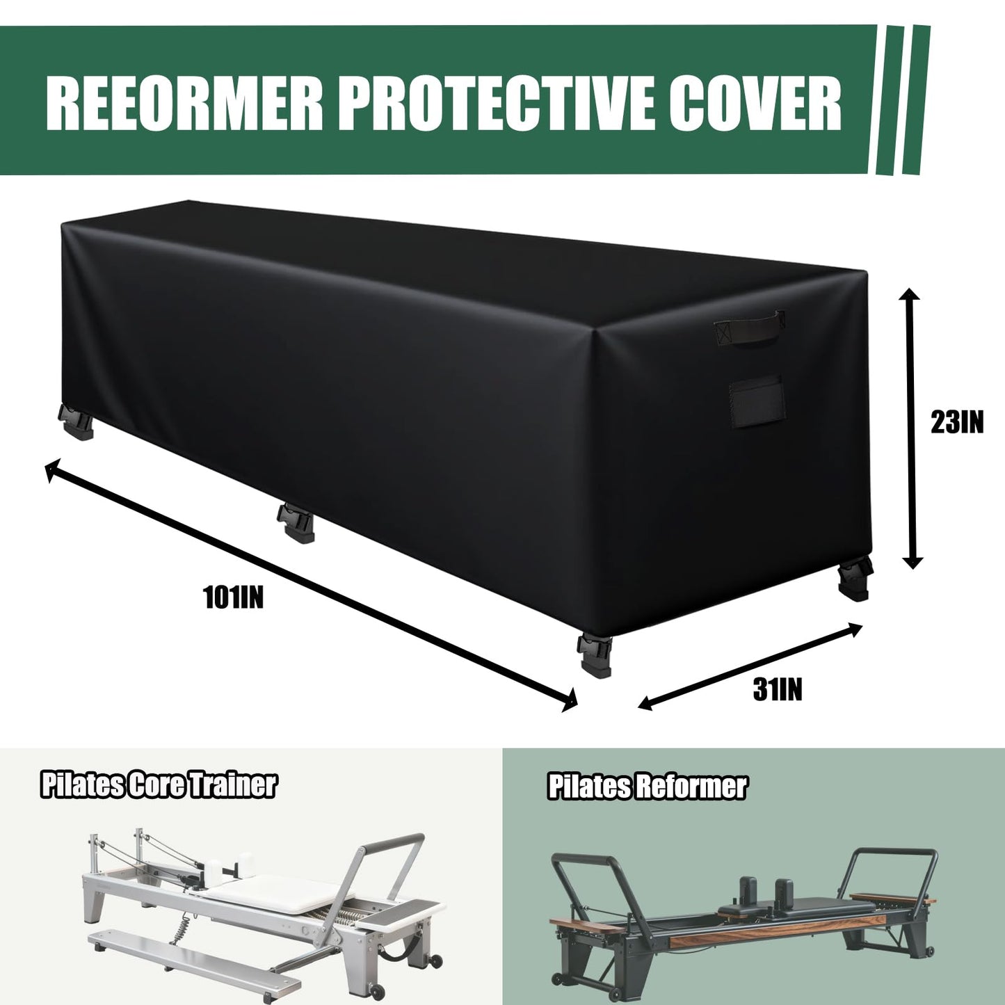 FEIJAZUM Reformer Protective Cover, 101" Wx31 Dx23 H, 600D Oxford Waterproof for Pilates Reformer, with 6 Straps and Storage Bag, Dustproof UV Resistant
