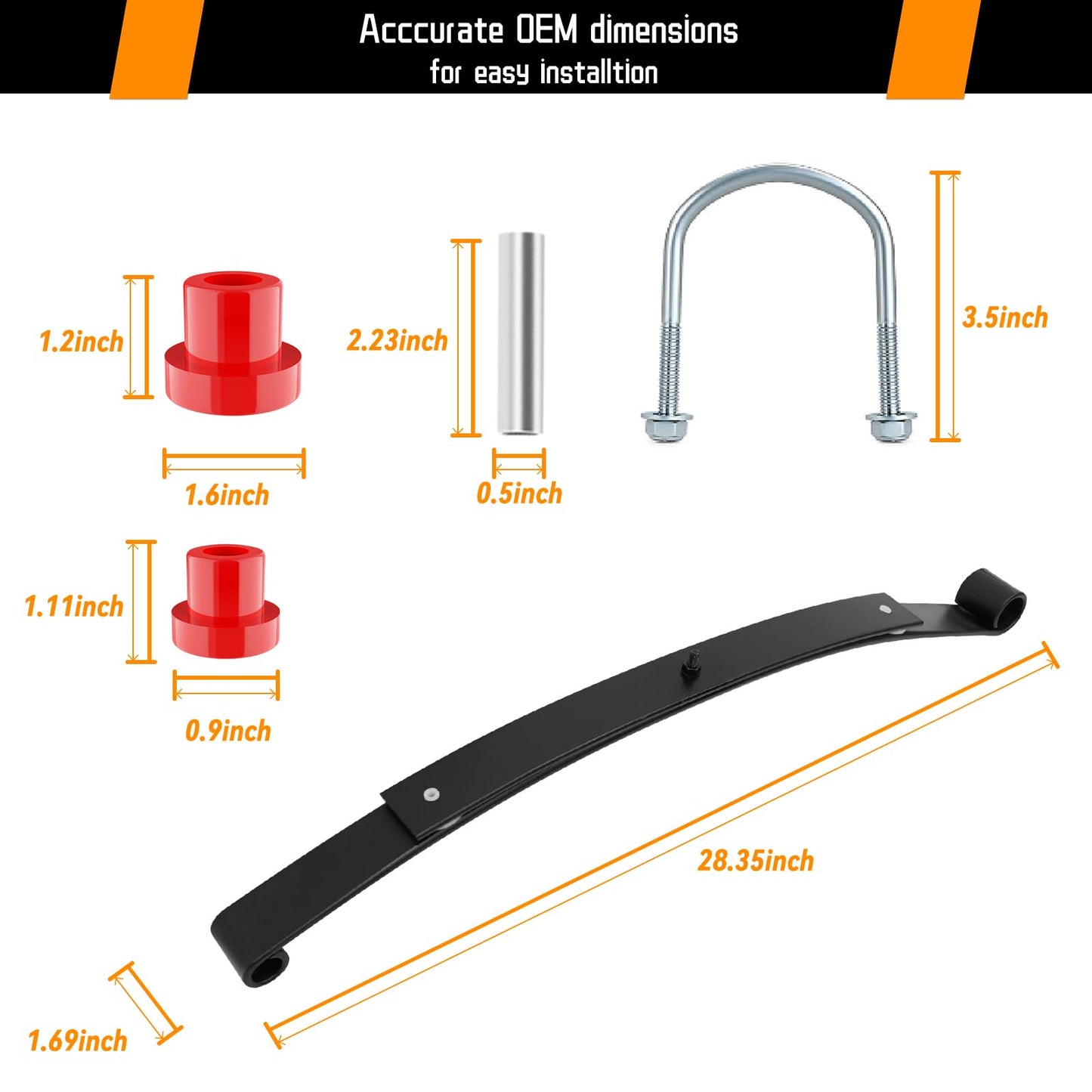 Golf Cart Rear Spring Kit for EZGO RXV 2008-Present, Heavy Duty 2- Leaf Rear Spring Kit with Bushing & Sleeves for E-Z GO RXV Golf Cart 2008 and Up