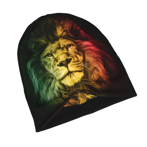 KOSUES Jamaica Rasta African Lion Beanie Knit Cap Adult Knitted Hat Ski Stocking Cuffed Caps Winter Warm Skull Cap Cancer Headwear Sleep Head Wraps Nightcap Chemo Covering Cap
