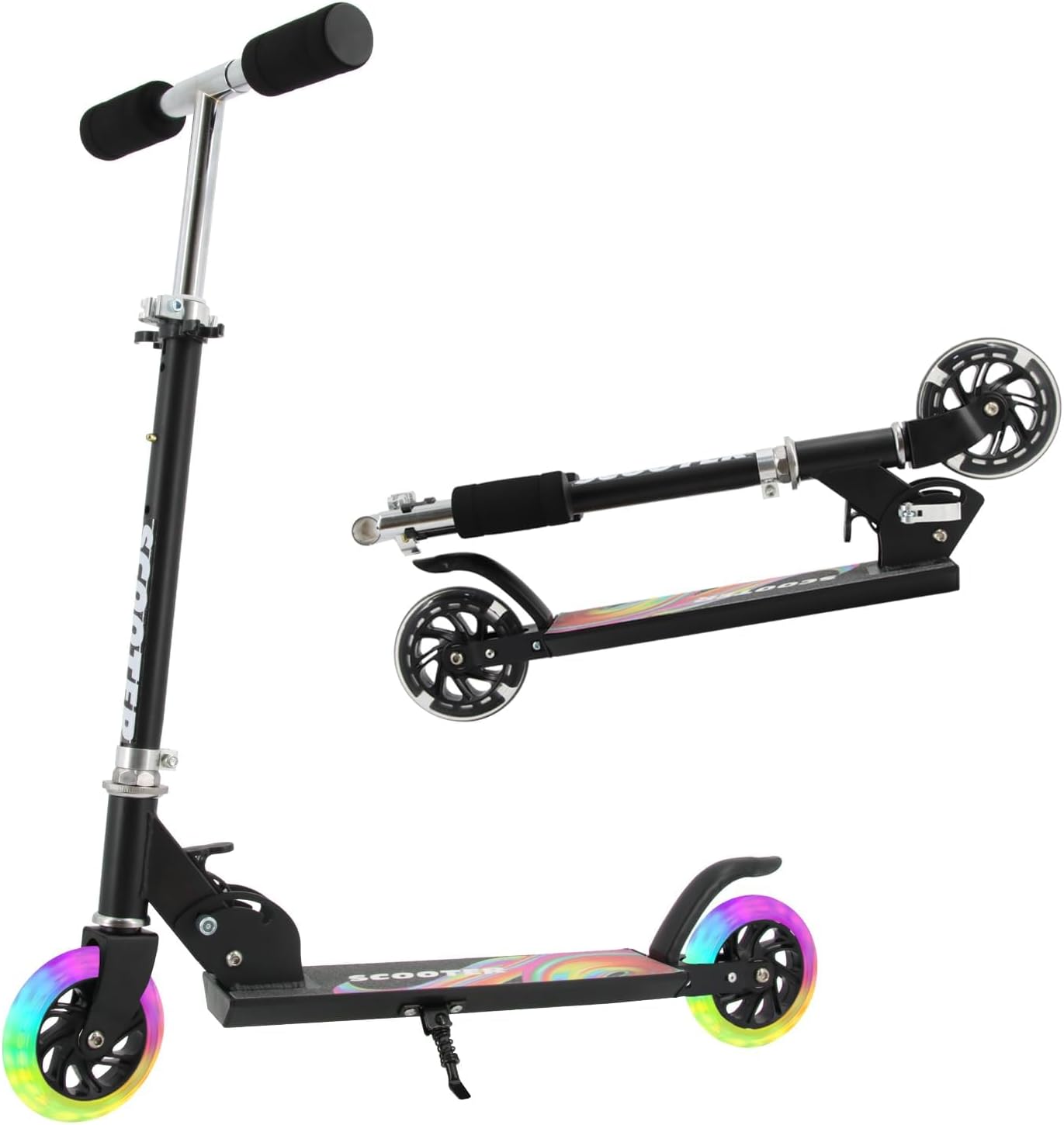 Skiennix Kids Scooter - Light-Up Wheels, 3 Adjustable Height Levels, Rear Brake for Safety