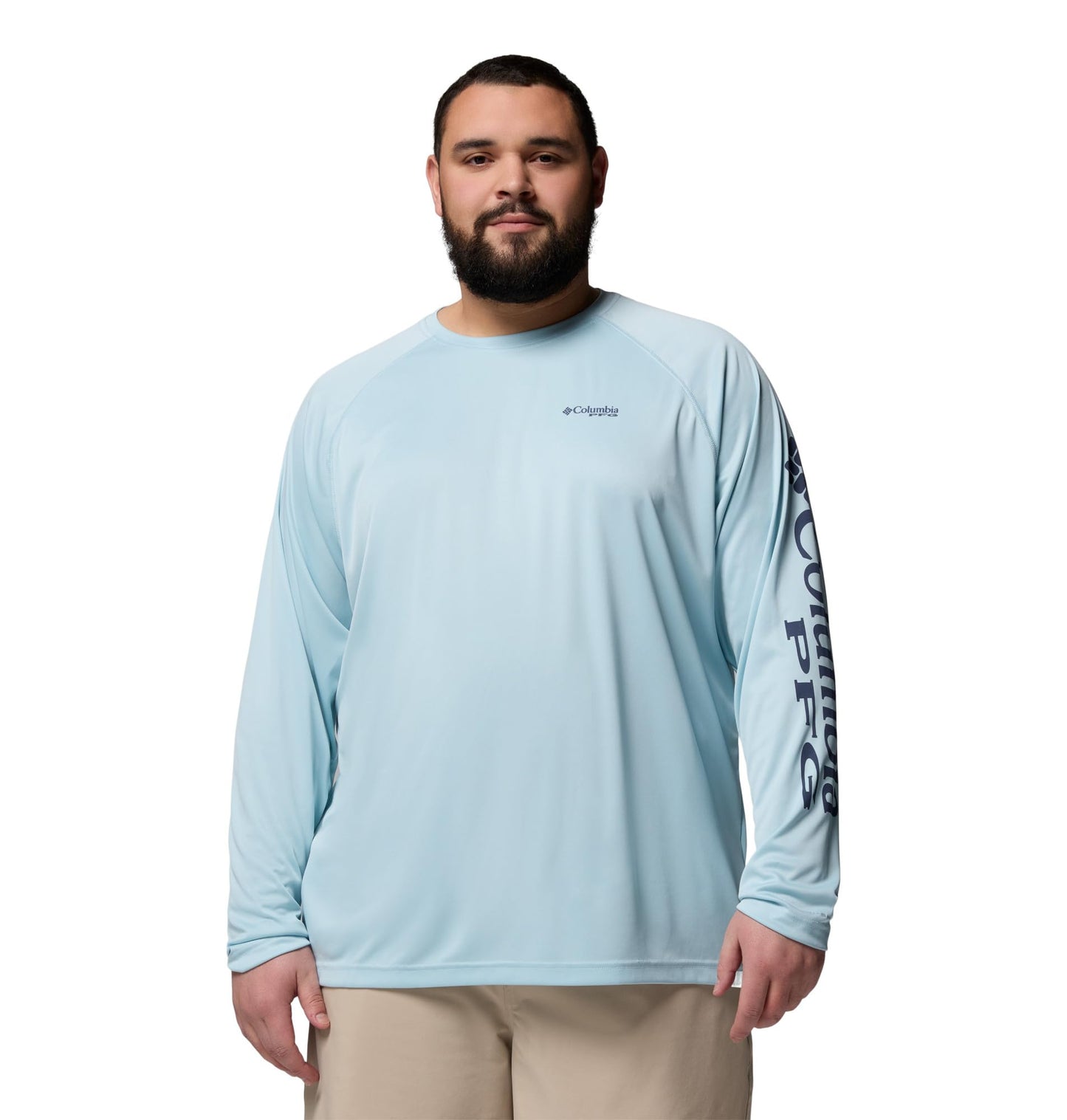 Columbia Men's PFG Terminal Tackle Long Sleeve Fishing Shirt, Marine Light/Nocturnal Logo, 2X Tall