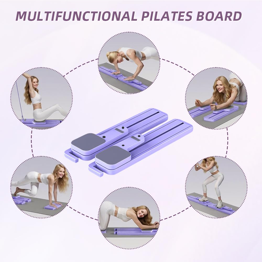 Pilates Reformer Board for Home Workout, Multifunctional Push Up Board Pilates Slider, 6-in-1 Pilates Equipment Set with Ab Workout Equipment, Resistance Bands, Balance Board for Full Body Workout