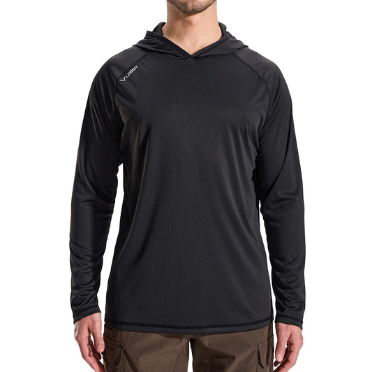 LOOGU Men’s UPF 50+ Sun Protection Hoodie Shirt Quick Dry Lightweight Long Sleeve Rash Guard for Fishing Swimming Beach Solid Black