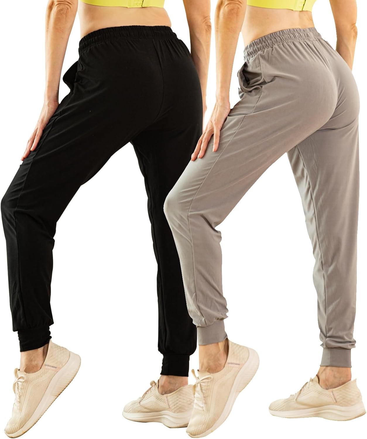 TRIUNION Women's Jogger Pants - Soft Tapered Sweatpants with Pockets | 2-Pack Drawstring Lounge Wear