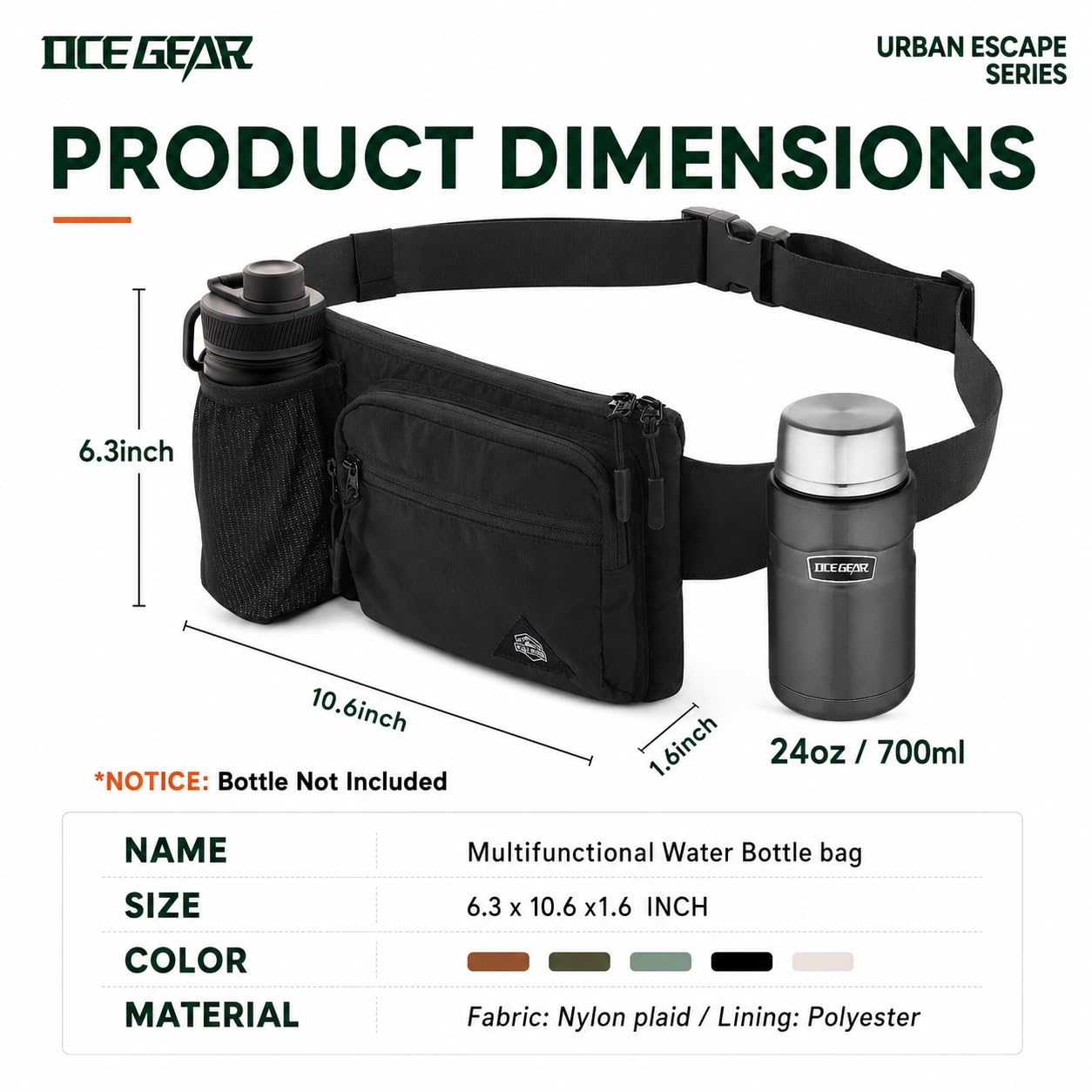 OCE GEAR Waist Pack with Water Bottle Holder for Men Women Waist Bag Running Waist Pack Waterproof for Outdoor Travel Cycling Climbing Walking Fit All Phones (Bottle Not Included)(Black)