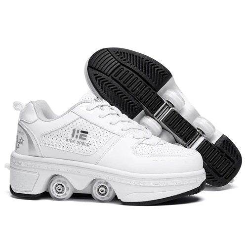 2-in-1 Roller Skates & Sneakers Unisex Retractable Wheels Outdoor Fun & Fitness Kick Roller Shoes