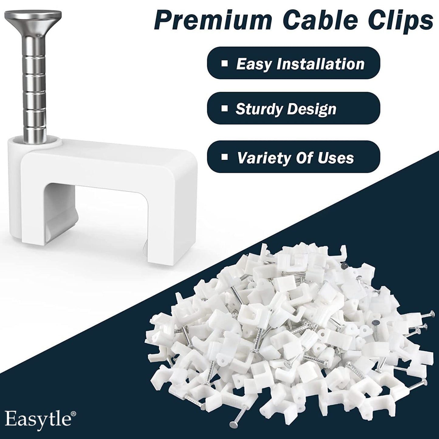 300 Pcs 8mm Cable Clips Nail in Cable Clips Flat Ethernet Cable Wall Clips Cable Tacks Coax Cable Clip Speaker Wire Clips Cable Nails for Cords Cat5/Cat5e/Cat6/Cat7 RJ45 Cord Clips