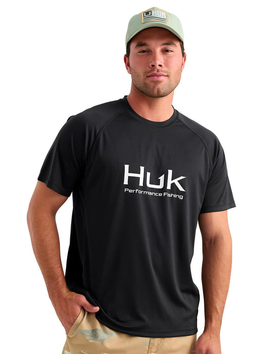 HUK Men's Pursuit Short Sleeve, Performance Shirt + Sun Protection, Scarlet Blaze, Large
