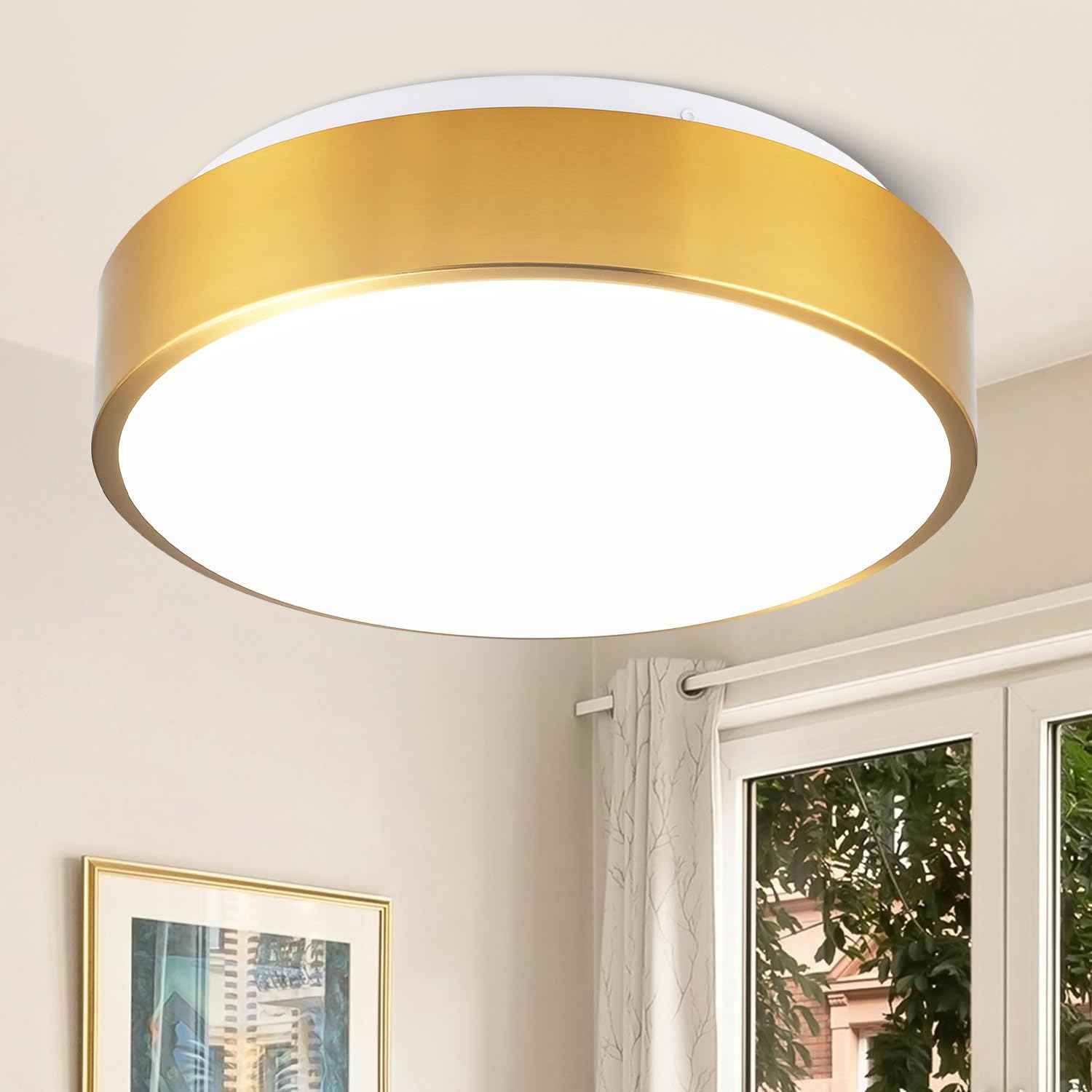 Wheatronic Gold Ceiling Light Flush Mount, LED Light Fixture 24W, Round Dimmable Flush Mount 5CCT for Bathroom, Living Room, Bedroom