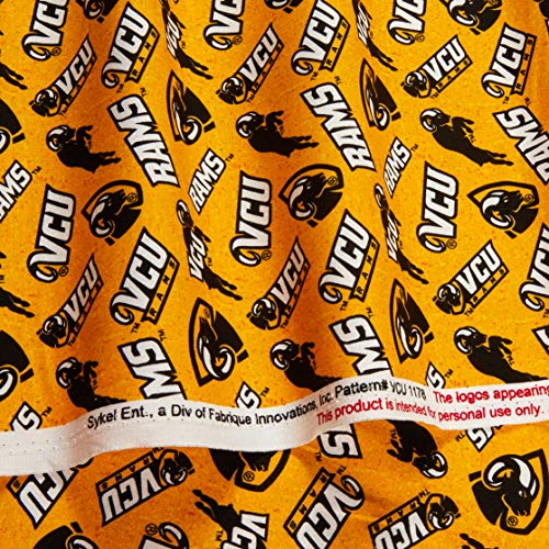 Virginia Commonwealth Rams Cotton Fabric by the Yard - Yellow, Black, White