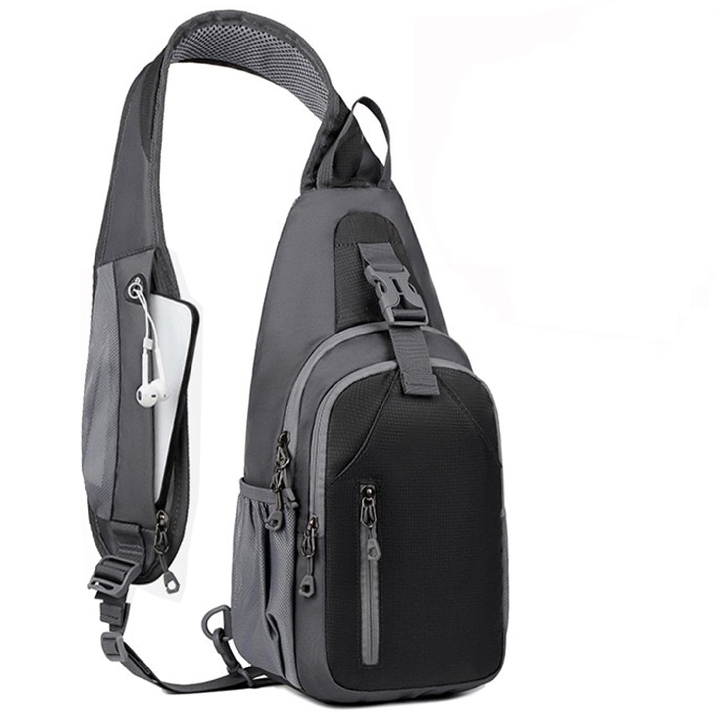 DAYELIVE Sling Bag for Mens Crossbody Bag Travel Sling Backpack Hiking Daypack Chest Bag Shoulder Bag, Large Cross Body Bag with Chest Phone Holder Black&Grey